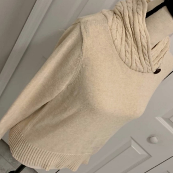 Jeanne Pierre cream knit pullover sweater, cowl neck, button accent - Picture 3 of 5